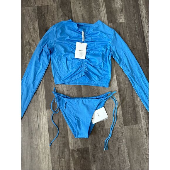 NWT A.L.C. Ansel Cropped Rashguard Swim Top & Side String Bottom Set Size M $400 - Picture 6 of 9